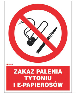 Tablica PCV znak "zakaz palenia tytoniu i e-papierosów" 150 x 200 mm