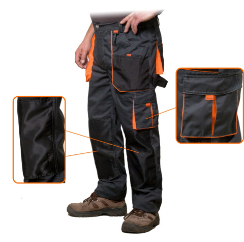 Spodnie robocze do pasa MONTER rozm. 3XL (58 / 200 cm) - pomarańczowe wstawki Spodnie robocze do pasa MONTER rozm. 3XL (58 / 200 cm) - pomarańczowe wstawki