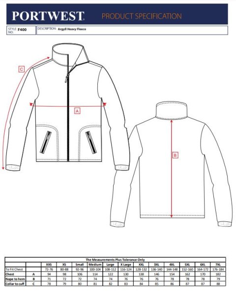 Bluza z polaru F400 Argyll 400g czarna rozm. 8XL PORTWEST Bluza z polaru F400 Argyll 400g czarna rozm. 8XL PORTWEST
