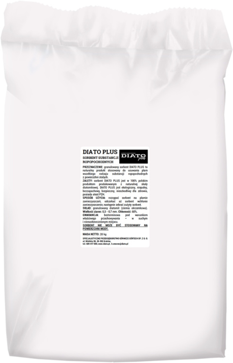Sorbent granulowany diatomitowy - 20 kg, Atest PZH DIATO Sorbent granulowany diatomitowy - 20 kg, Atest PZH DIATO