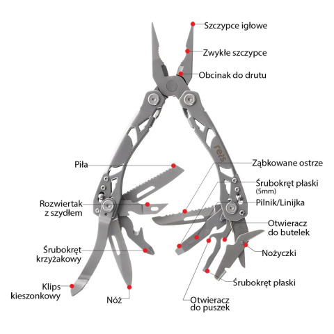 Narzędzie Multitool 16 w 1 - z blokadą liner lock REIS